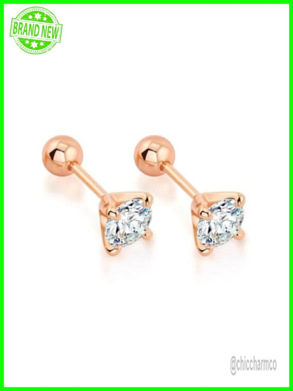 14K Rose Gold over Sterling Silver Diamond Stud Earrings Screw Back